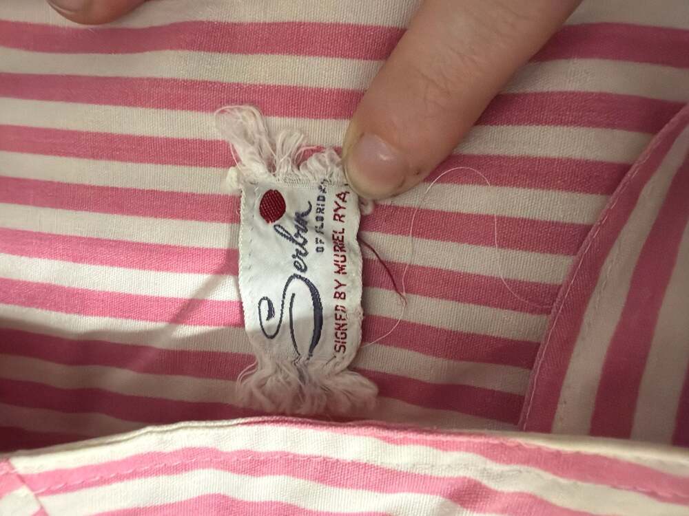 Vintage 1960s Serbin of Florida Muriel Ryan Pink Striped Sleeveless Mod Mini Dre